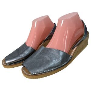 CalaXini Verano Silver Metallic Leather Spanish Slingback Sandals EU 42 US 11